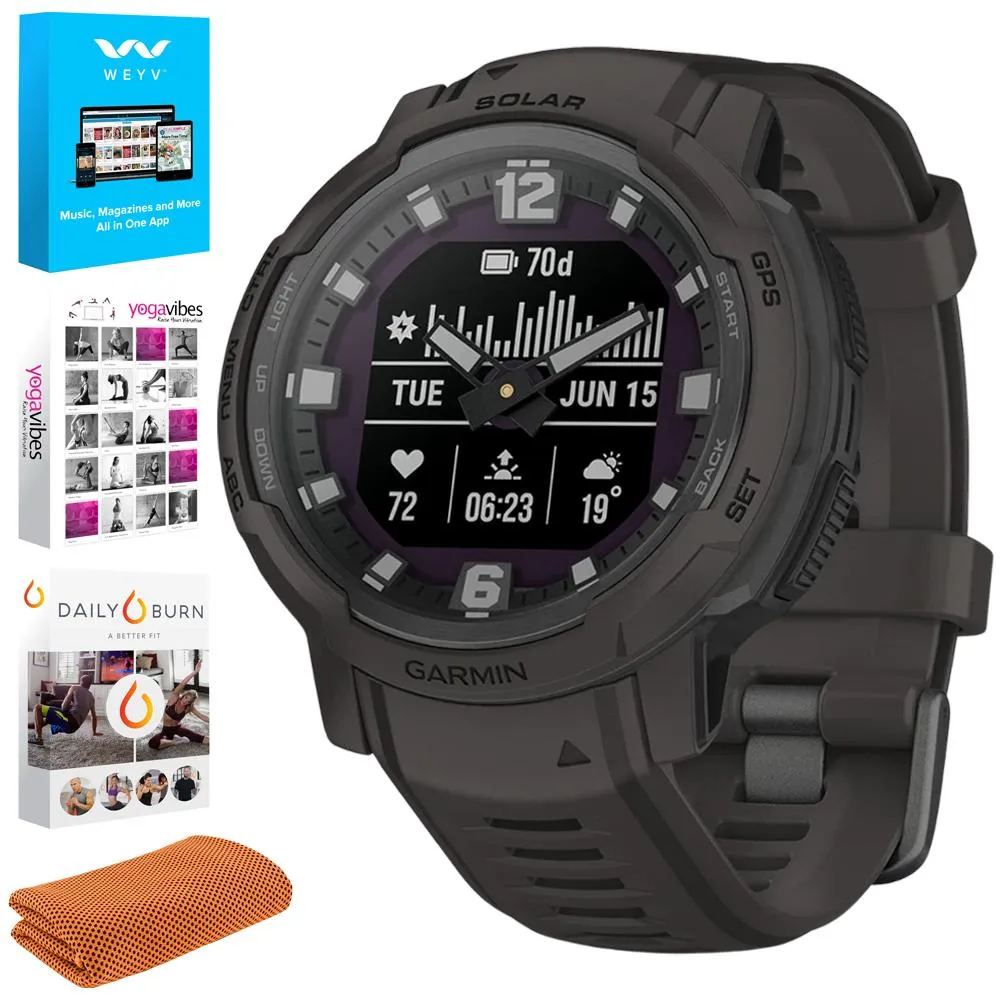 Garmin Instinct Crossover Solar Rugged Hybrid Smartwatch, Graphite w/ Fitness Bundle