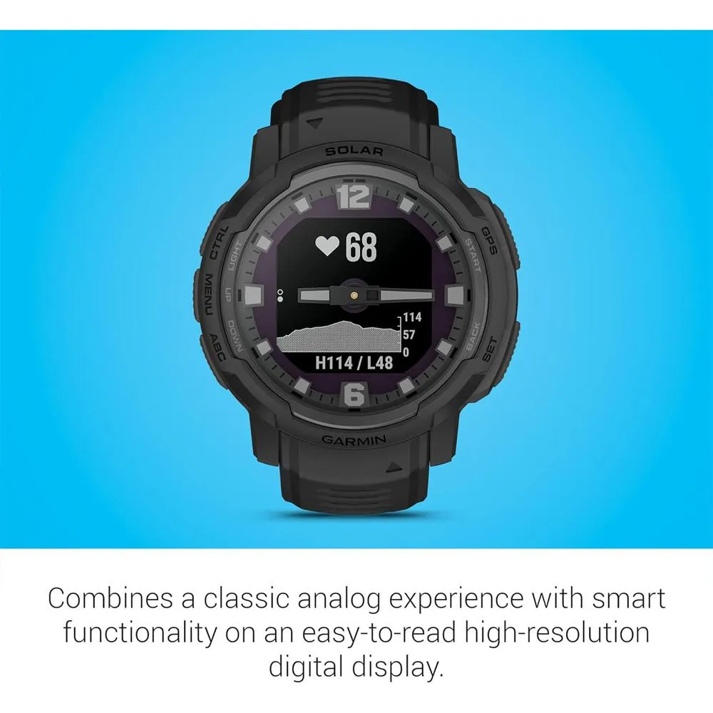 Garmin Instinct Crossover Solar Tactical Hybrid Smartwatch, Black w/ Accessories Bundle