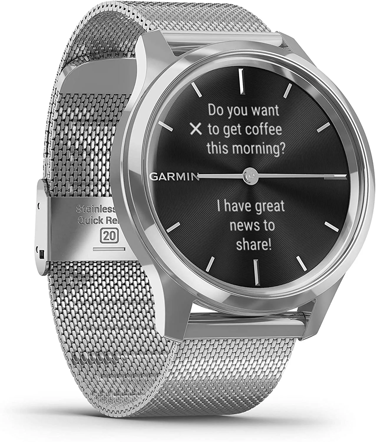 Garmin Vivomove 3 Luxe, Hybrid Smartwatch with Included Wearable4U Ultimate Black Earbuds with Charging PowerBank Case Bundle (Silver/Black, Milanese)