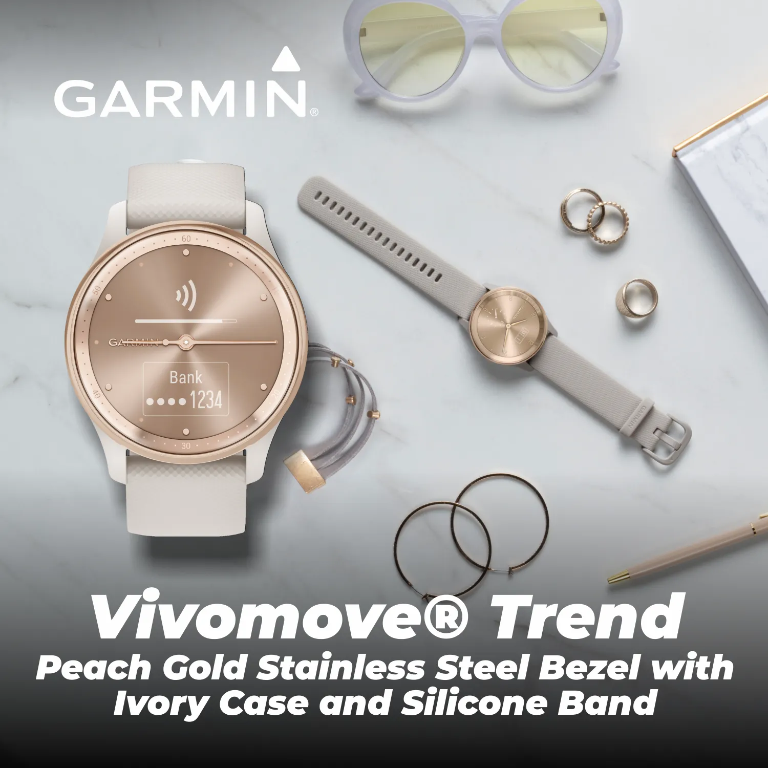 Garmin vivomove Trend 40 mm Hybrid Smartwatch, Hybrid Watch - 2023 Unisex Stylish Analog Fitness Watch with Touchscreen