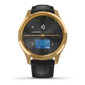 Garmin vívomove® Luxe 24K Gold PVD Stainless Case & Black Leather 010-02241-02