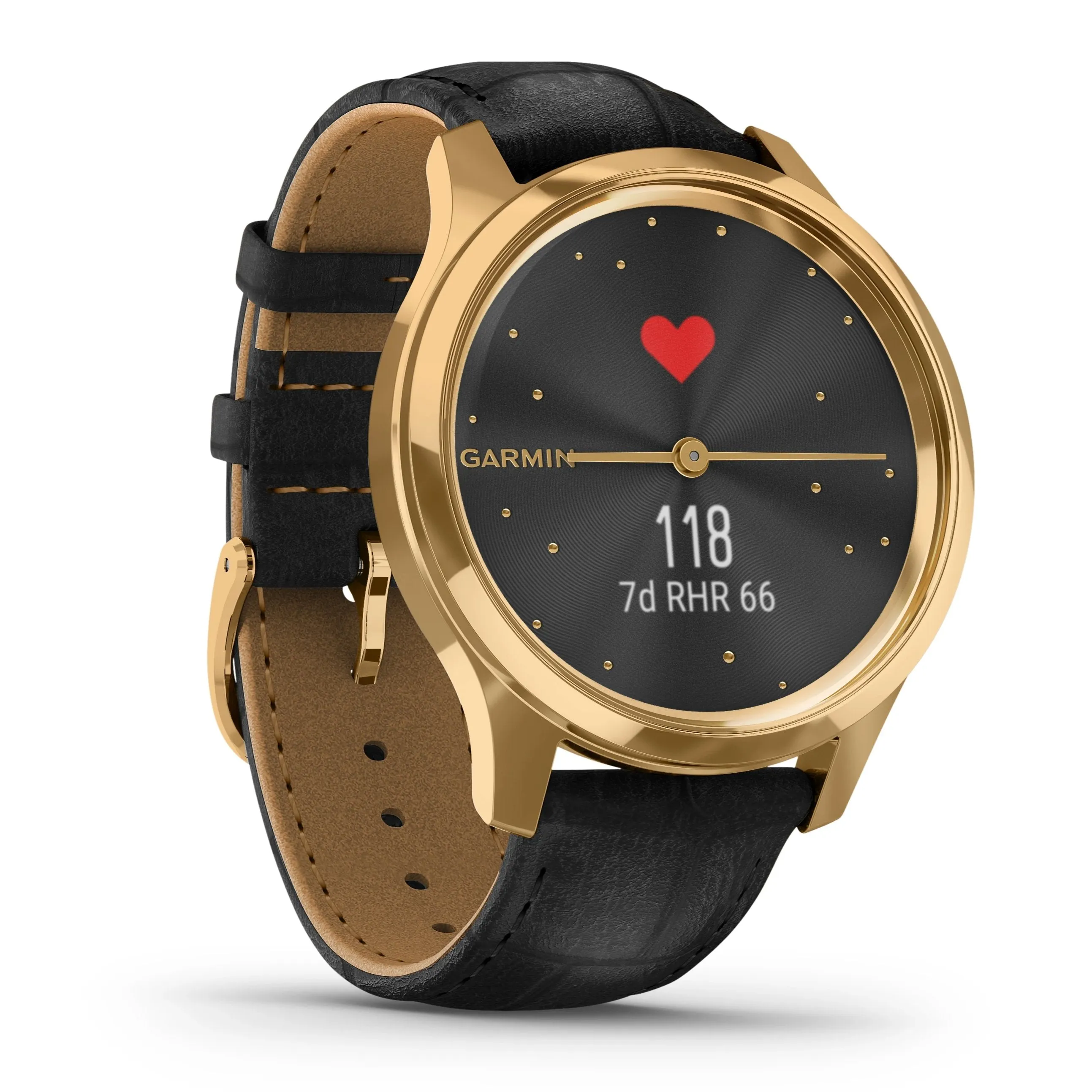 Garmin vívomove® Luxe 24K Gold PVD Stainless Case & Black Leather 010-02241-02