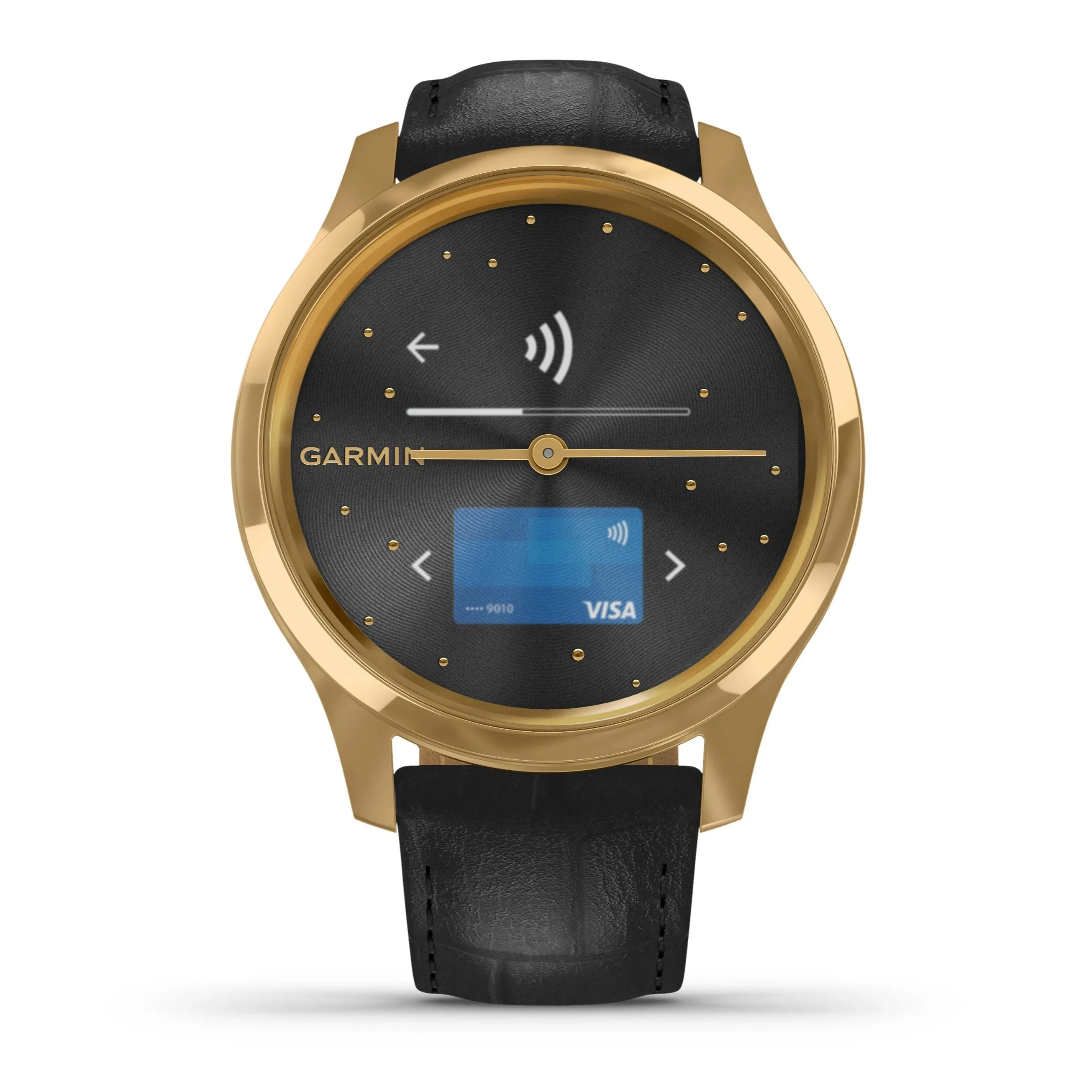 Garmin vívomove® Luxe 24K Gold PVD Stainless Case & Black Leather 010-02241-02