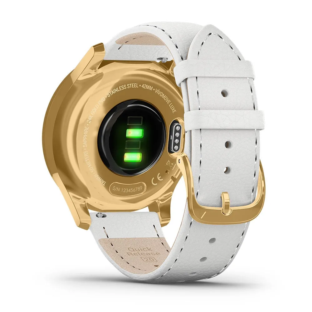 Garmin vívomove® Luxe 24K Gold PVD Stainless Case & White Leather 010-02241-08