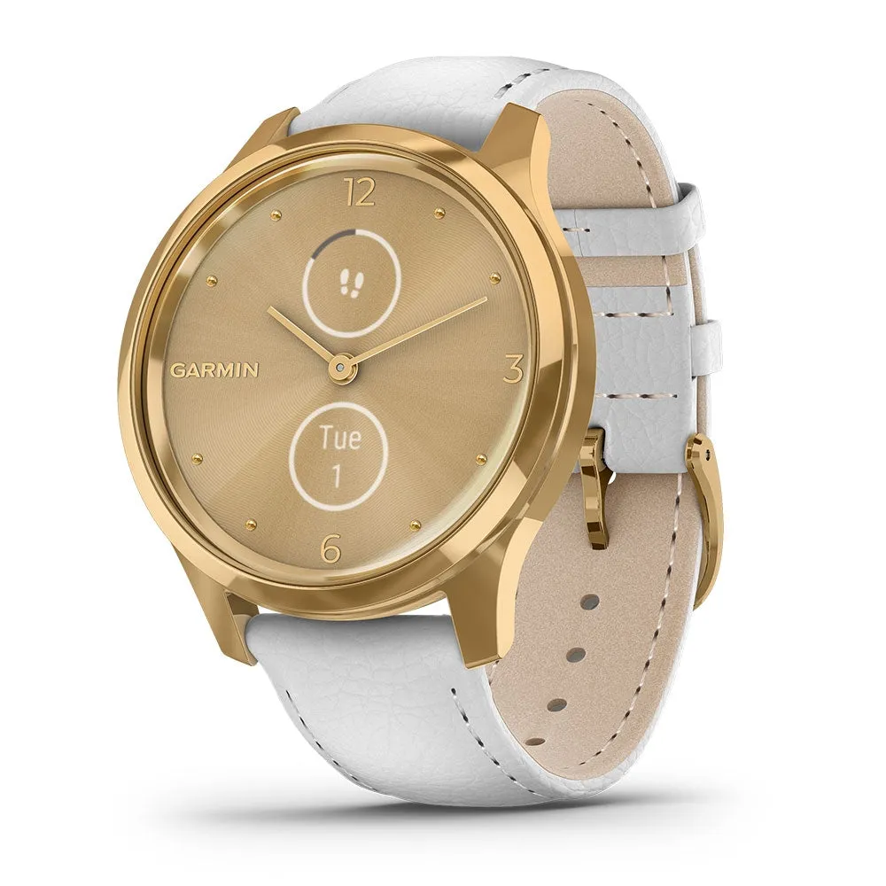 Garmin vívomove® Luxe 24K Gold PVD Stainless Case & White Leather 010-02241-08
