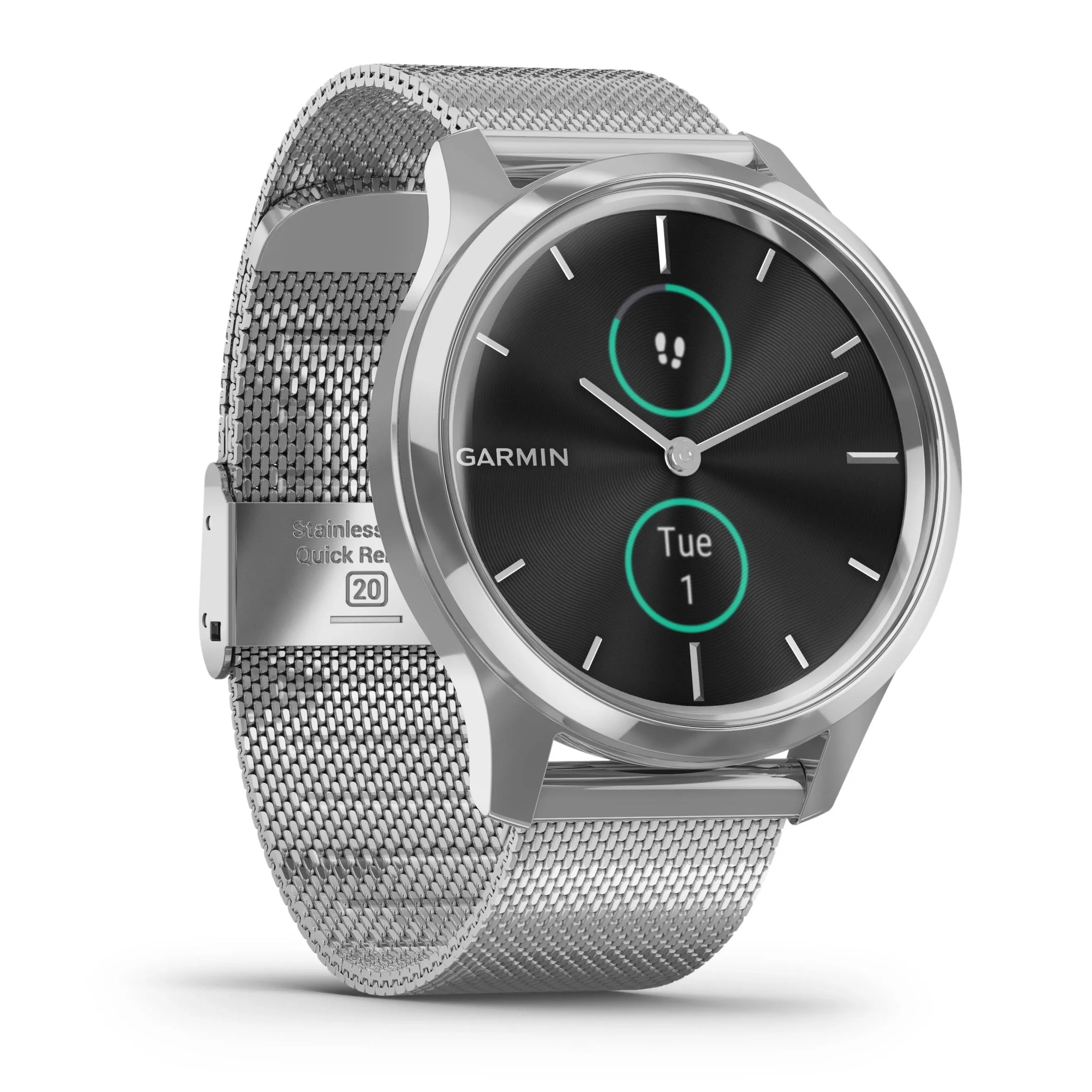 Garmin vívomove® Luxe Silver Stainless Steel Case & Silver Milanese Band 010-02241-03