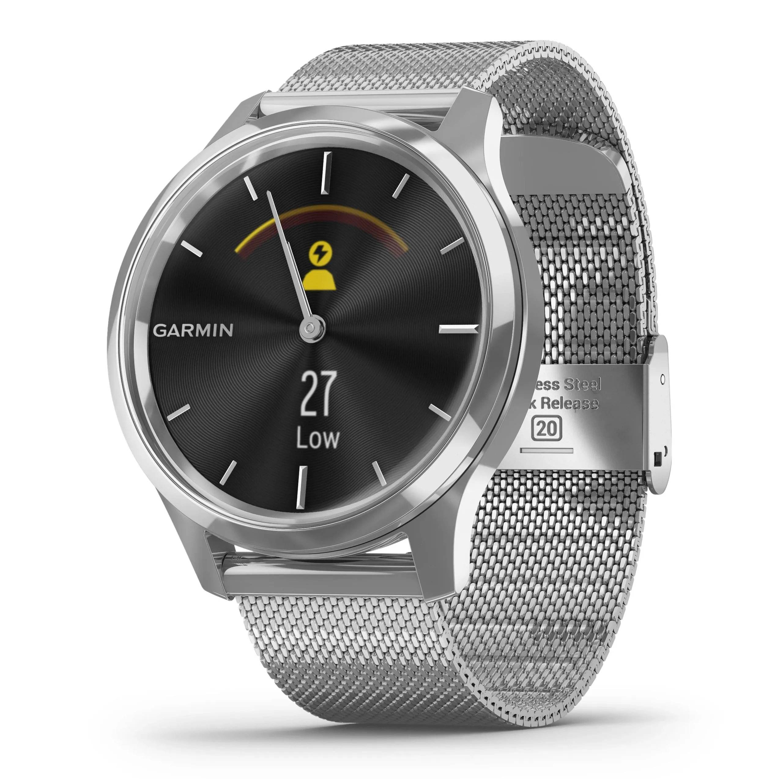 Garmin vívomove® Luxe Silver Stainless Steel Case & Silver Milanese Band 010-02241-03
