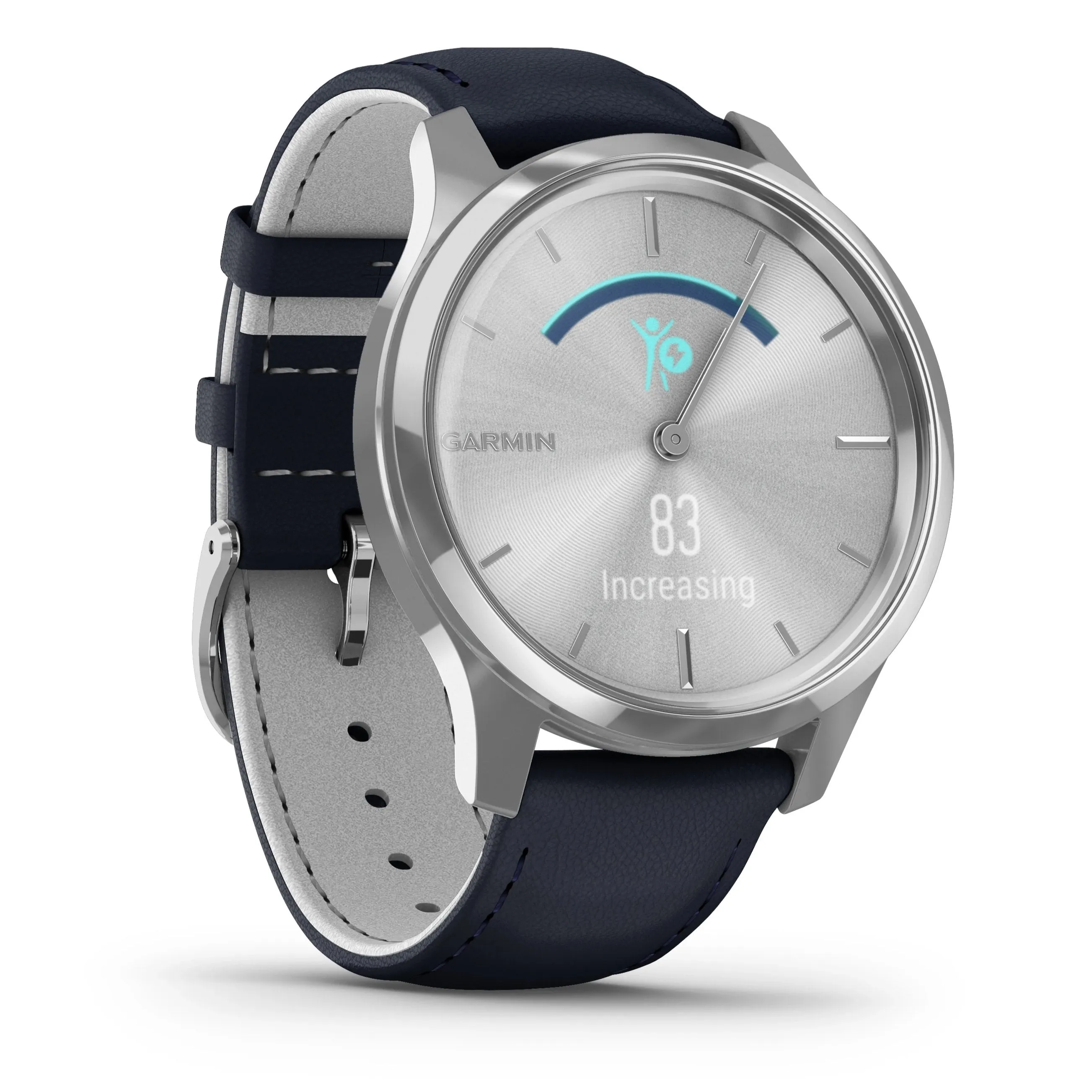 Garmin vívomove® Luxe Smart watch Silver and Navy Italian Leather 010-02241-00