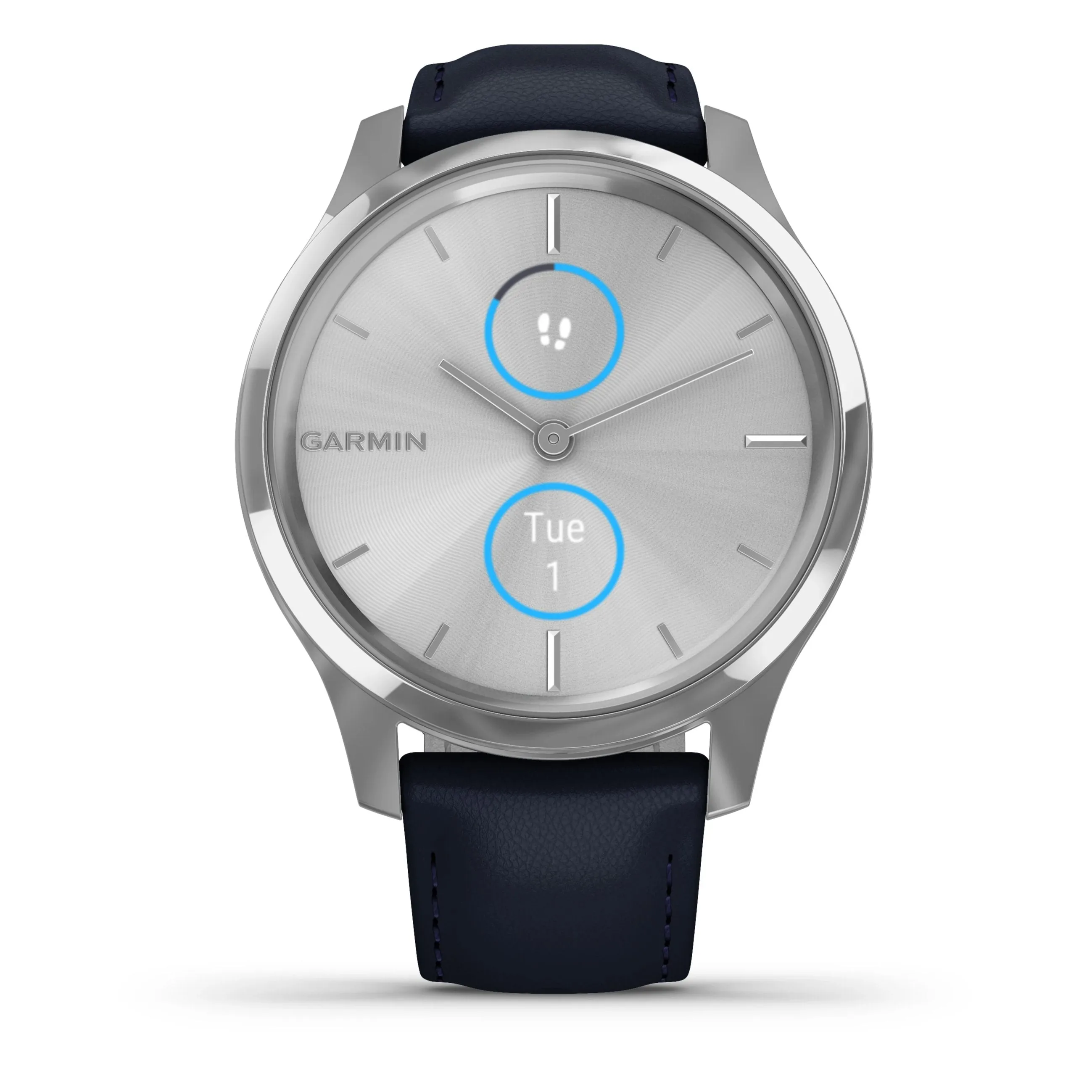 Garmin vívomove® Luxe Smart watch Silver and Navy Italian Leather 010-02241-00