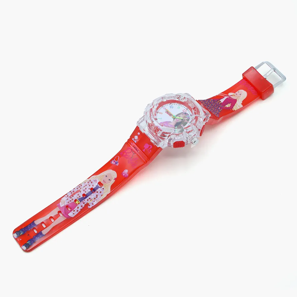 Girls Analog Watch Disco Light - Red