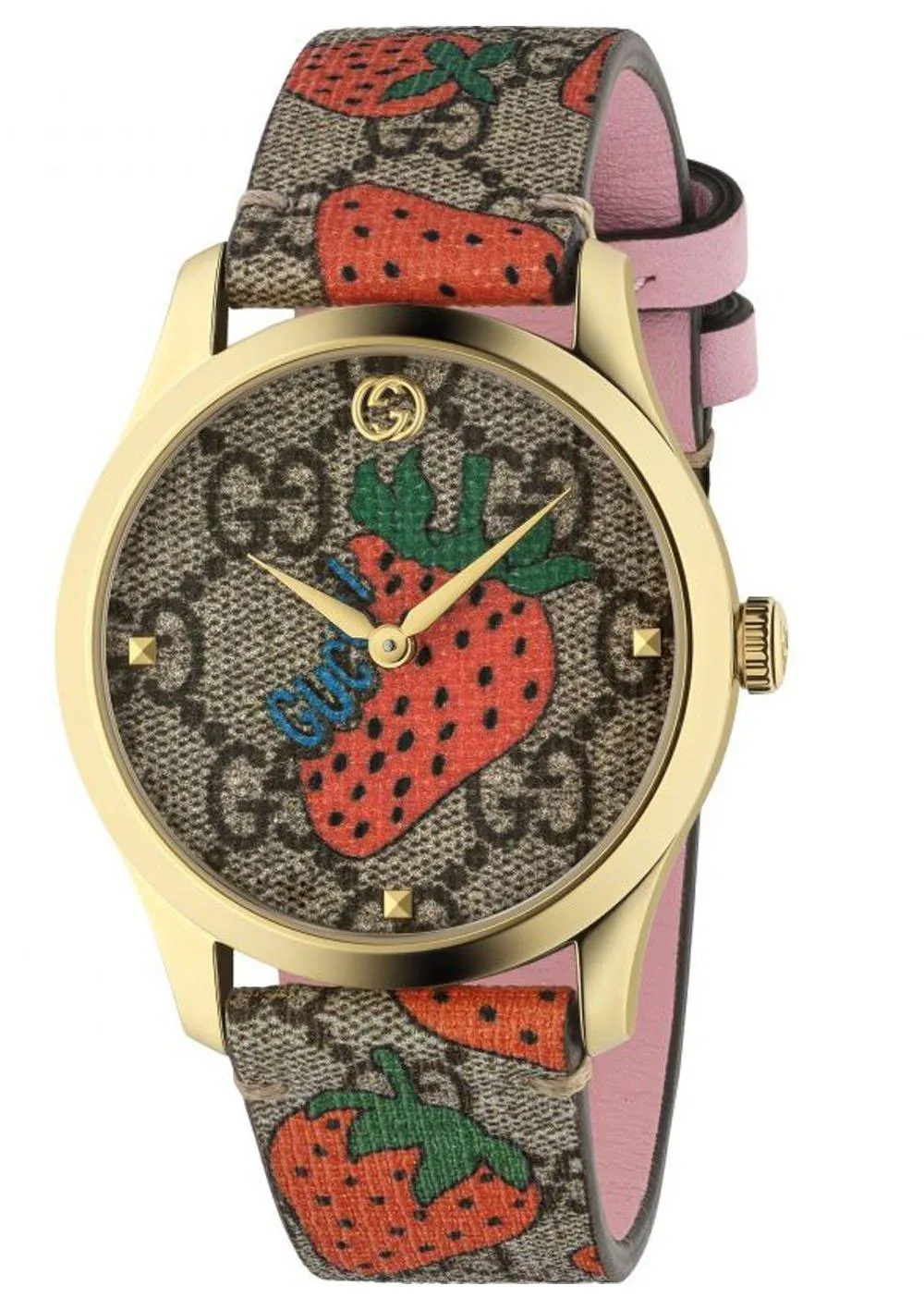 Gucci G-Timeless Strawberry Leather Strap Women's Watch YA1264133