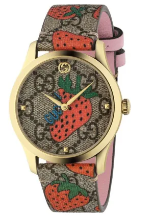 Gucci G-Timeless Strawberry Leather Strap Women's Watch YA1264133