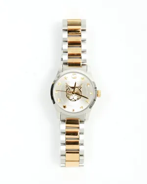 Gucci Two Tone Tiger Head Dial Face 27mm Watch
