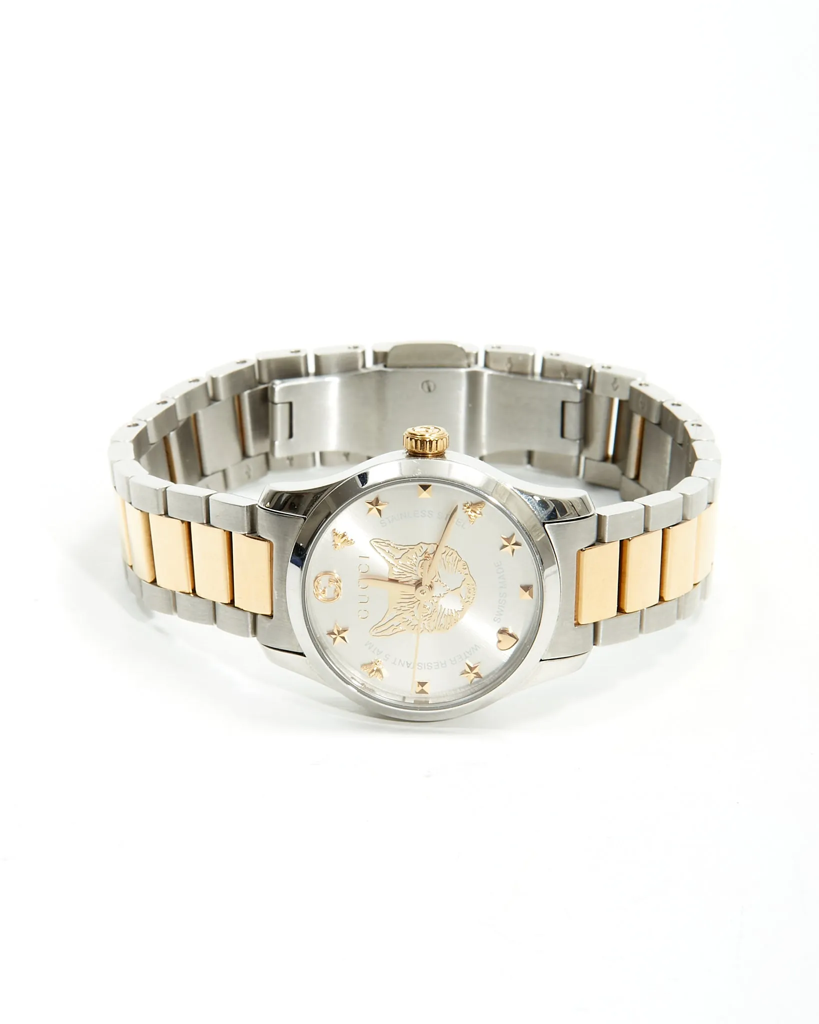 Gucci Two Tone Tiger Head Dial Face 27mm Watch