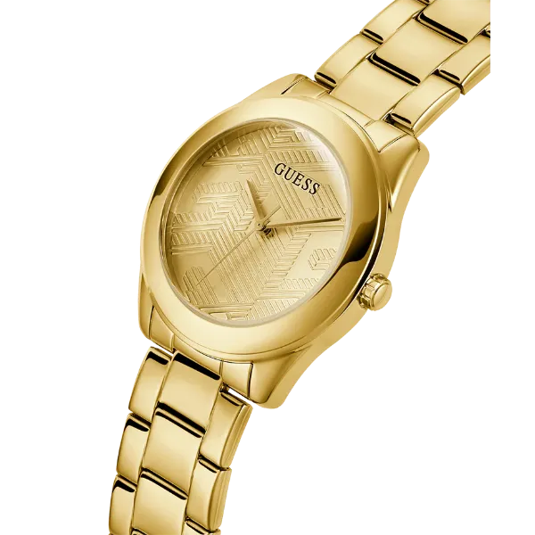 Guess Cubed Gold Stainless Steel Gold Dial Quartz Watch for Ladies - GW0606L2