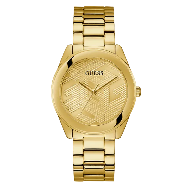 Guess Cubed Gold Stainless Steel Gold Dial Quartz Watch for Ladies - GW0606L2