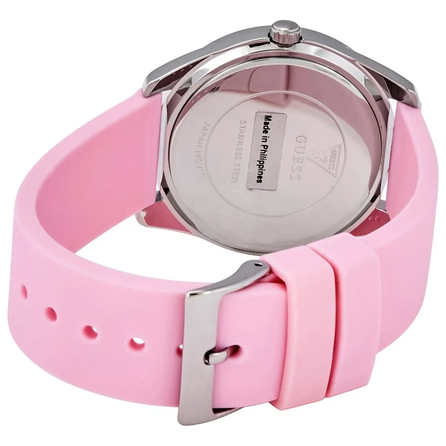 Guess G-Twist Quartz Silver Dial Pink Silicone Ladies Watch W1240L1