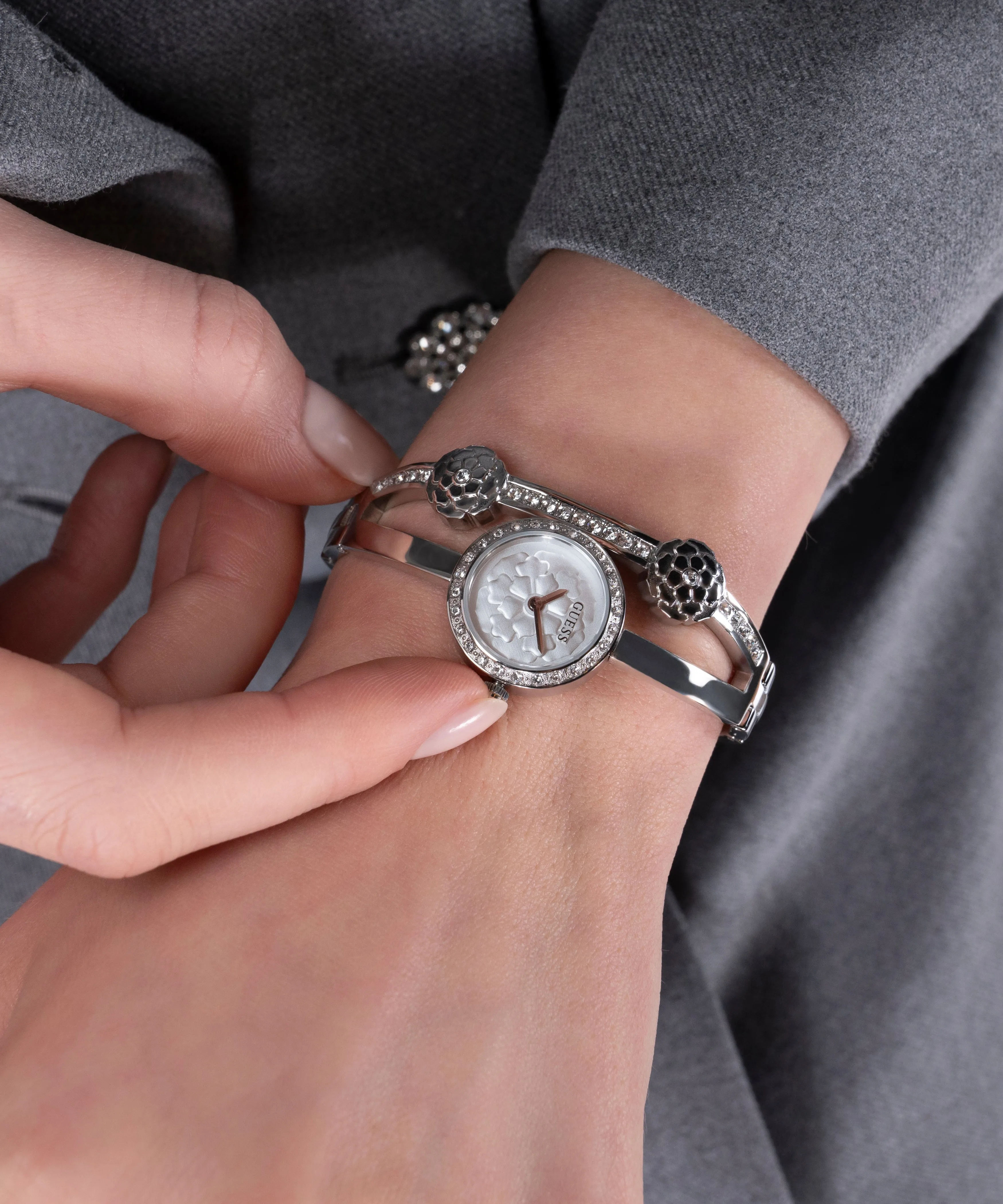 GUESS Ladies Silver Tone Analog Watch
