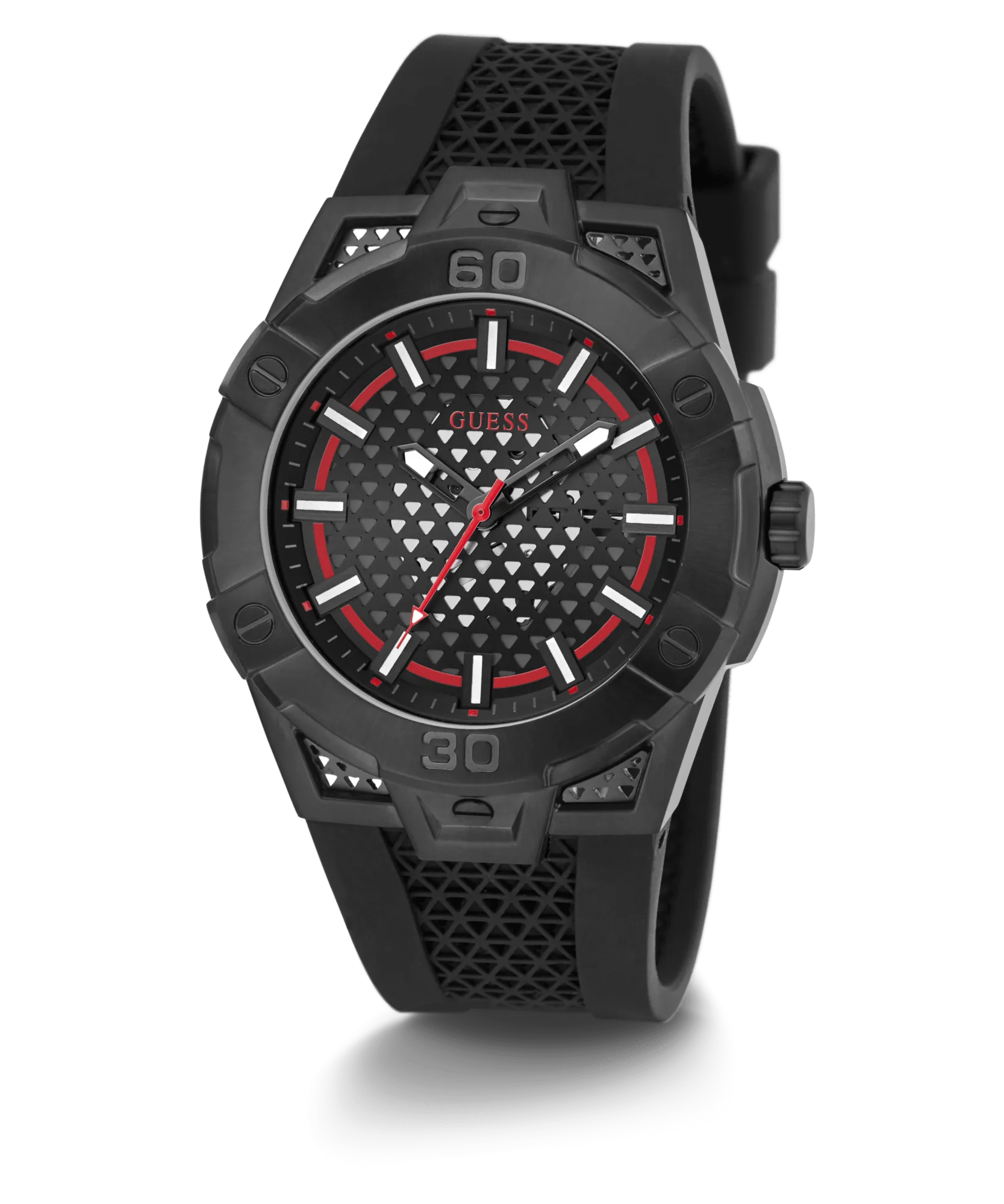 Guess Network Brushed Black Logo Case Sunray Black Logo Dial With Black Logo Silicone Strap GW0712G1