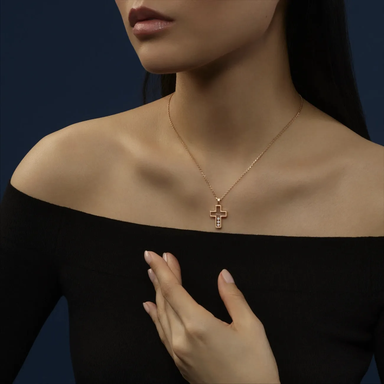 Happy Diamonds Ethical Rose Gold Diamonds Cross Pendant Necklace