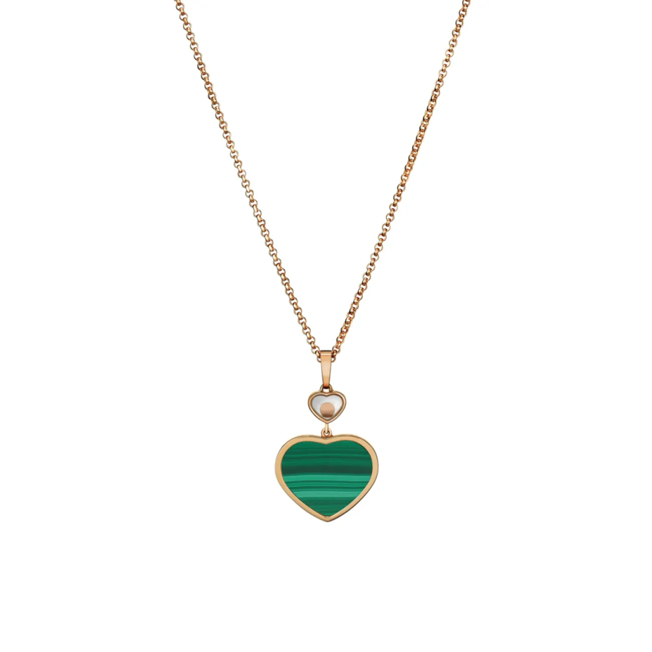 Happy Hearts Ethical Rose Gold Diamond Malachite Pendant Necklace