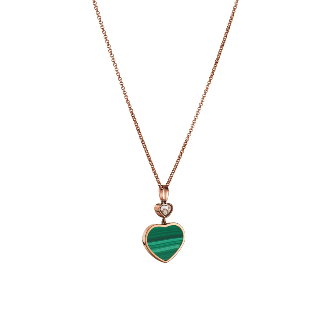 Happy Hearts Ethical Rose Gold Diamond Malachite Pendant Necklace