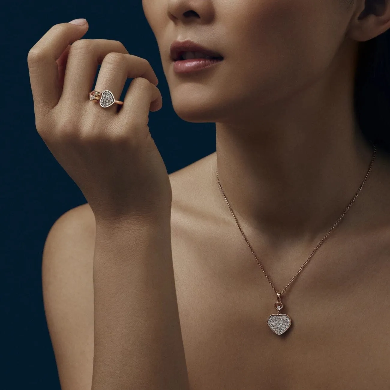 Happy Hearts Ethical Rose Gold Pavé Diamonds Pendant Necklace