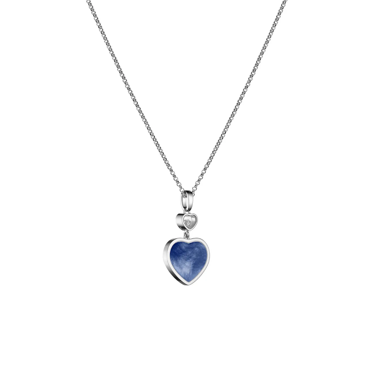 Happy Hearts Ethical White Gold Diamond Blue Mother of Pearl Pendant Necklace