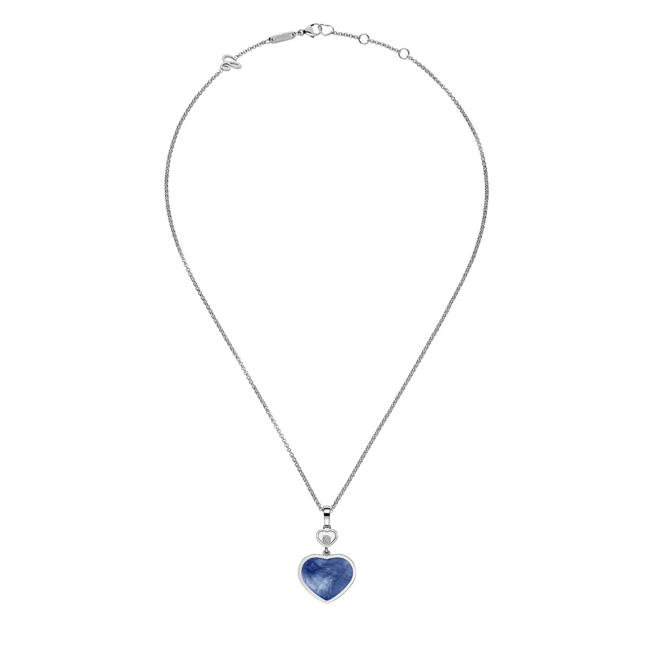 Happy Hearts Ethical White Gold Diamond Blue Mother of Pearl Pendant Necklace