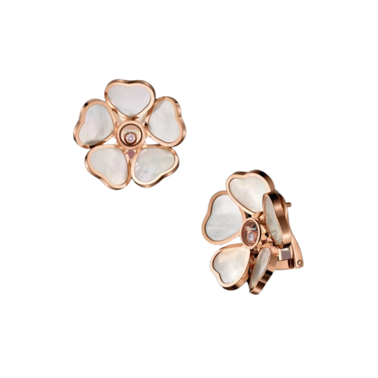 Happy Hearts Flowers Ethical Rose Gold Diamonds Mother of Pearl Earrings