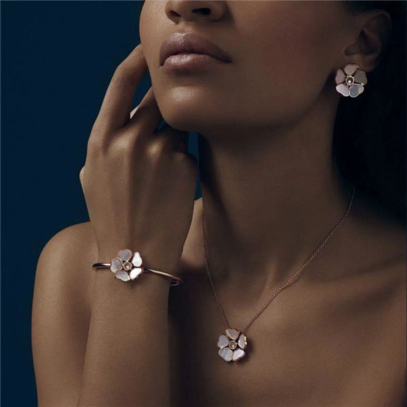 Happy Hearts Flowers Ethical Rose Gold Diamonds Mother of Pearl Earrings