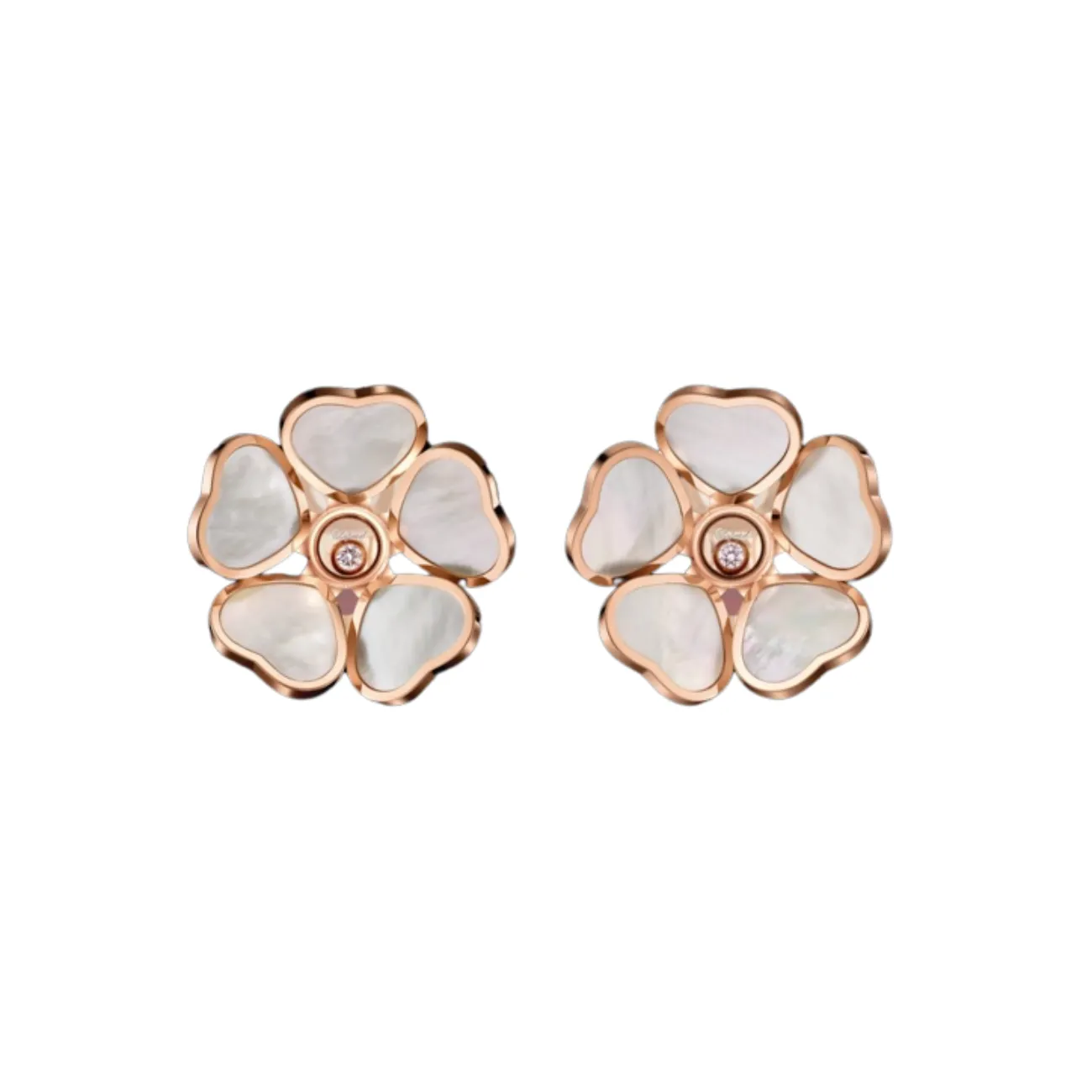 Happy Hearts Flowers Ethical Rose Gold Diamonds Mother of Pearl Earrings