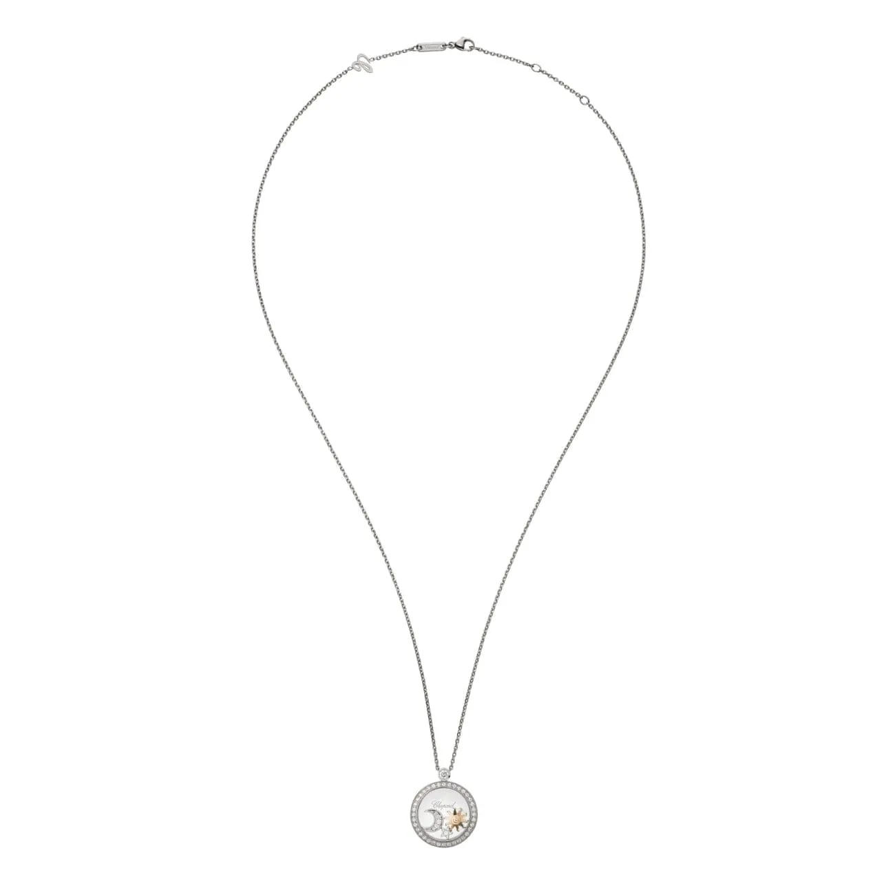 Happy Sun Moon And Stars Ethical White Gold Diamonds Pendant Necklace