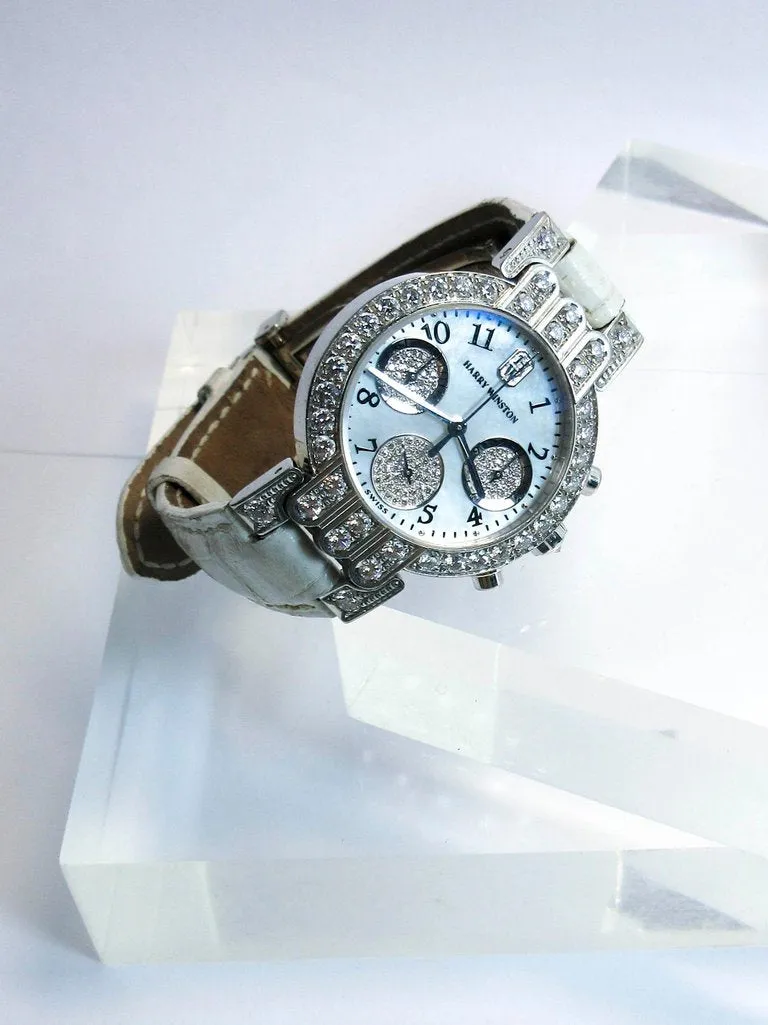 HARRY WINSTON 18 Karat White Gold and Diamond Watch with Exotic Strap