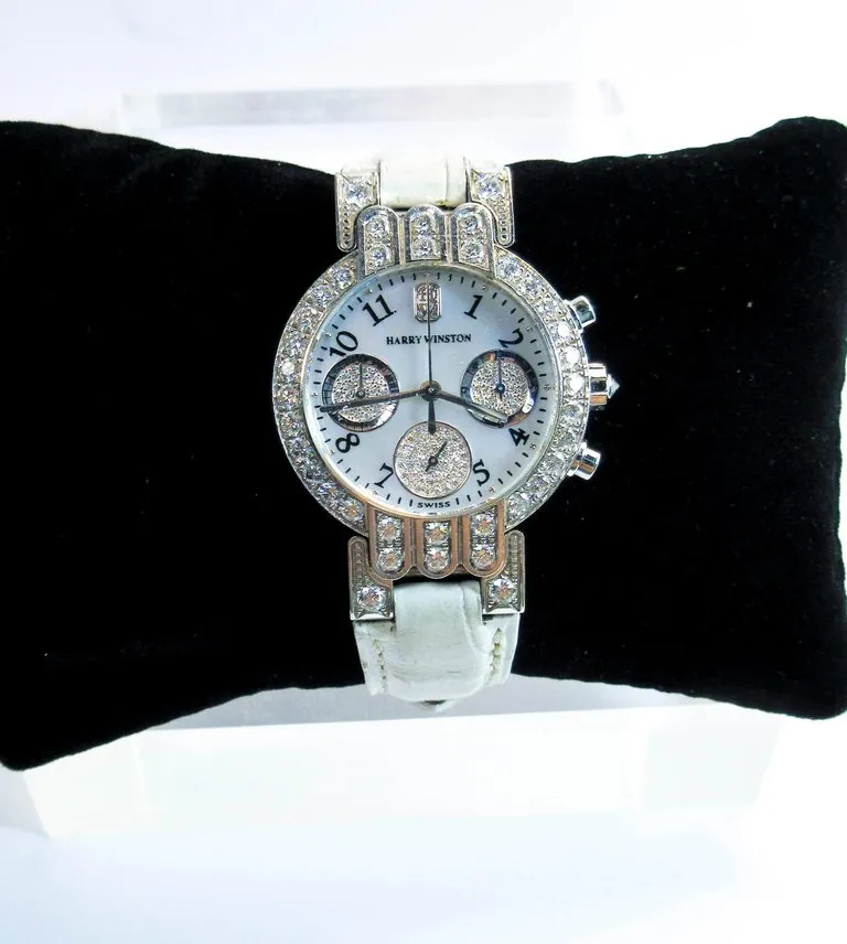 HARRY WINSTON 18 Karat White Gold and Diamond Watch with Exotic Strap