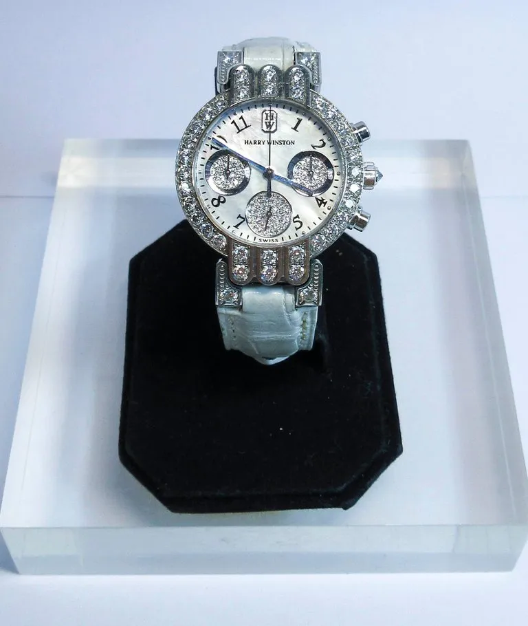HARRY WINSTON 18 Karat White Gold and Diamond Watch with Exotic Strap