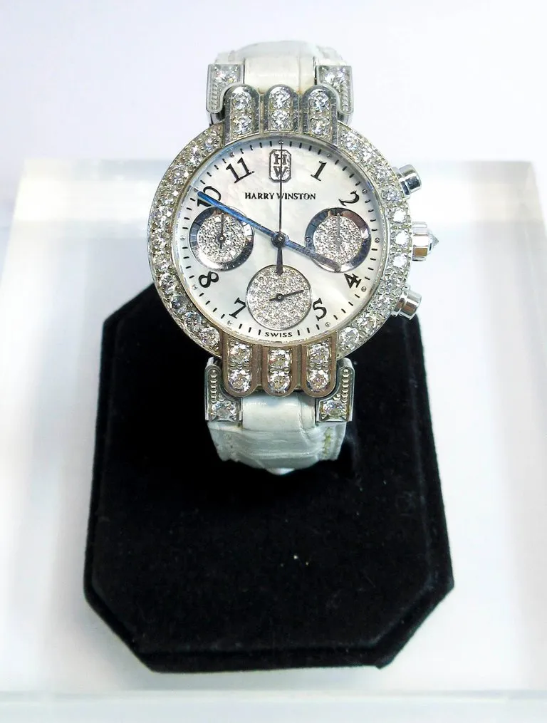 HARRY WINSTON 18 Karat White Gold and Diamond Watch with Exotic Strap