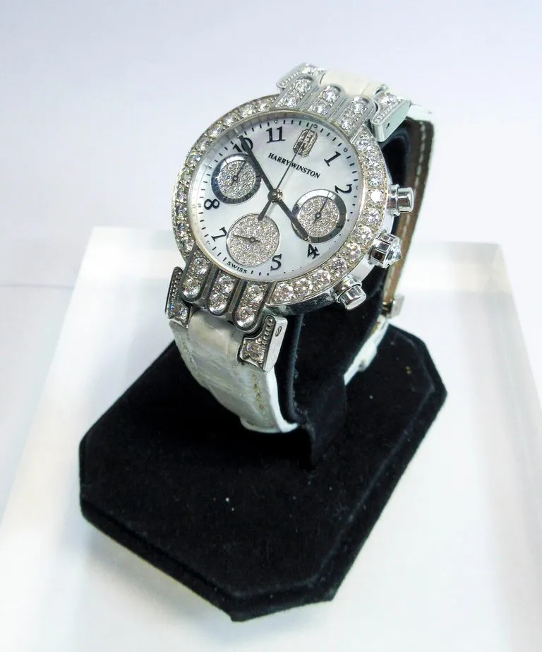 HARRY WINSTON 18 Karat White Gold and Diamond Watch with Exotic Strap
