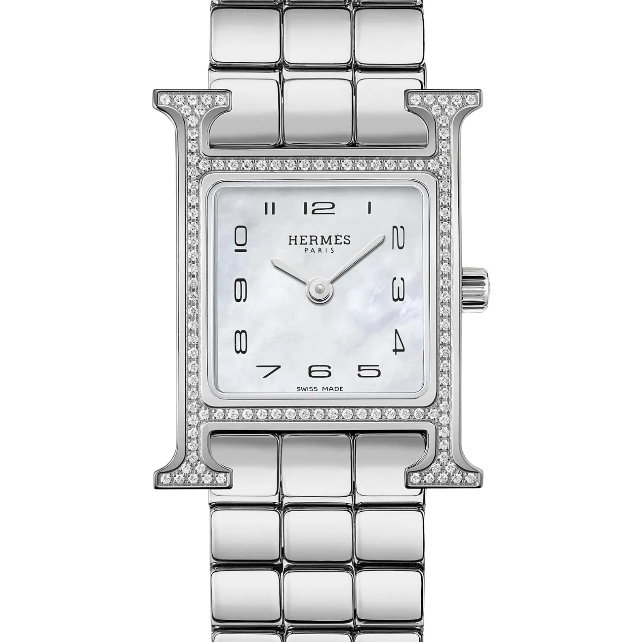 HEURE H - MOTHER OF PEARL FEATHER DIAMOND SET SMALL WATCH