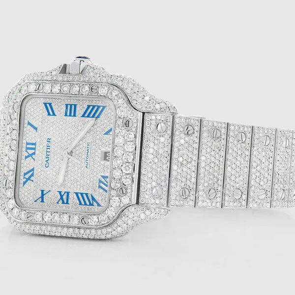 Iced Out Cartier Santos 40mm Diamond Watch 23.1ct.