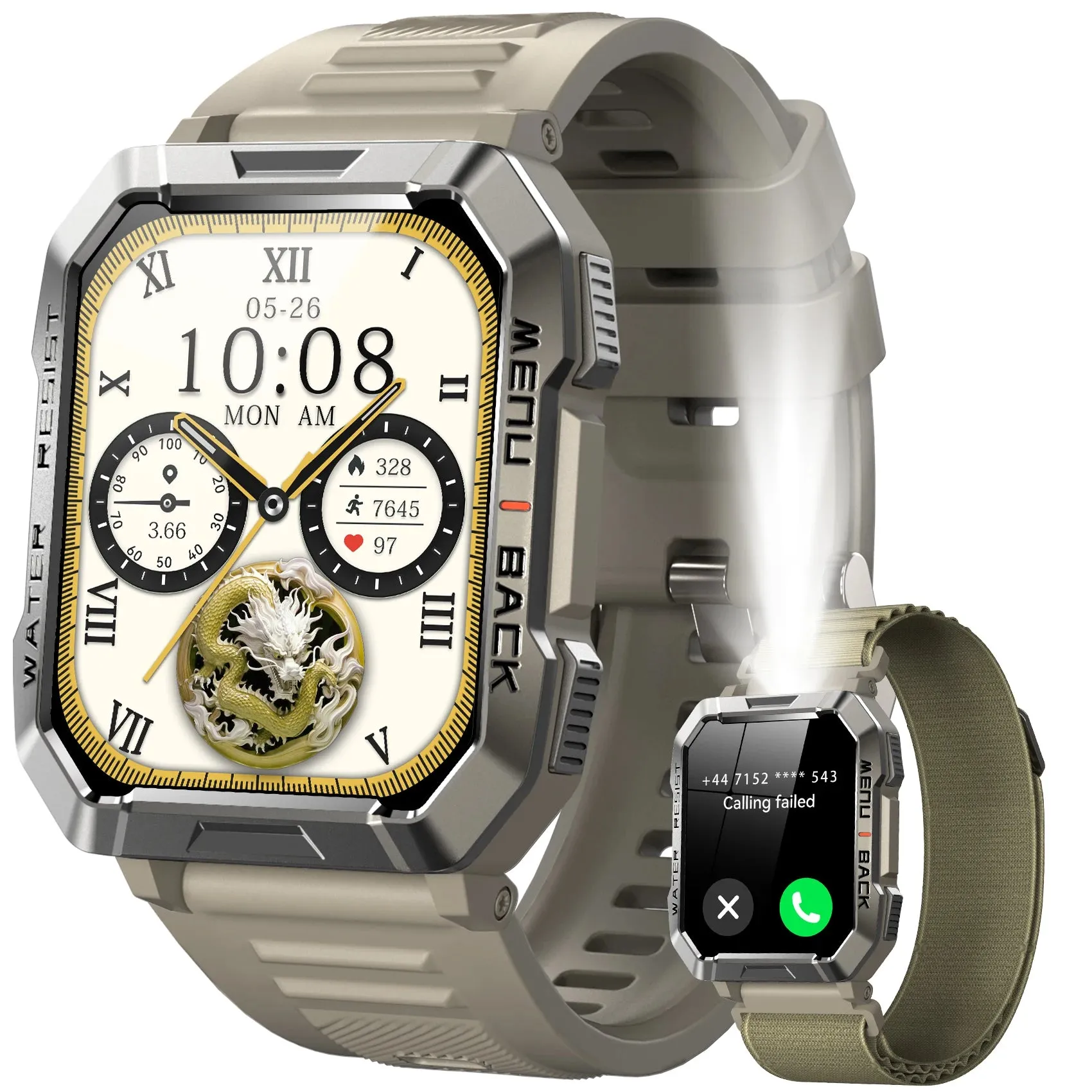 IOWODO 2024 W60 Smart Watch 2.01'' HD Display Smartwatch for Outdoor with Emergency Lighting Bluetooth Calling 900mAh 30 days