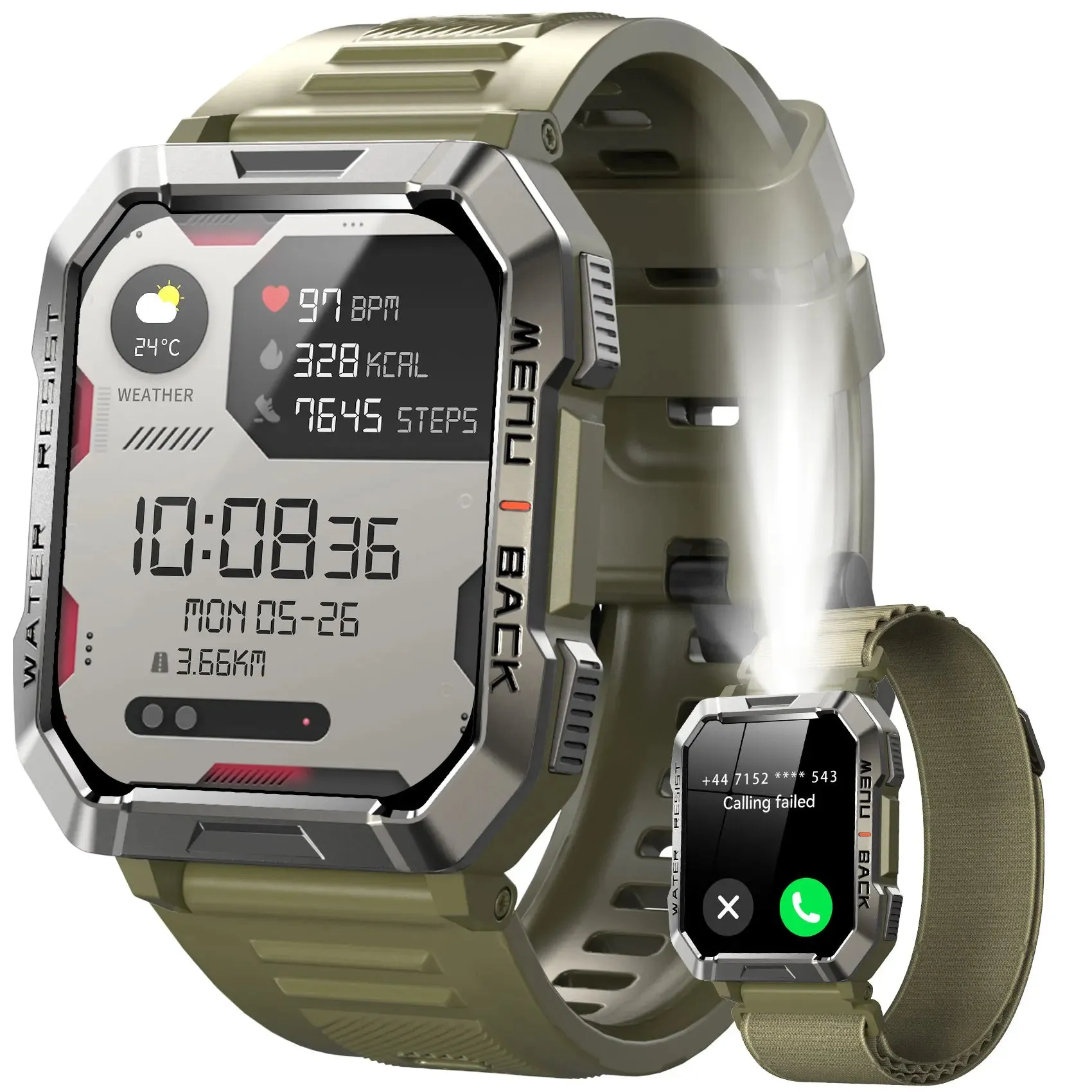 IOWODO 2024 W60 Smart Watch 2.01'' HD Display Smartwatch for Outdoor with Emergency Lighting Bluetooth Calling 900mAh 30 days