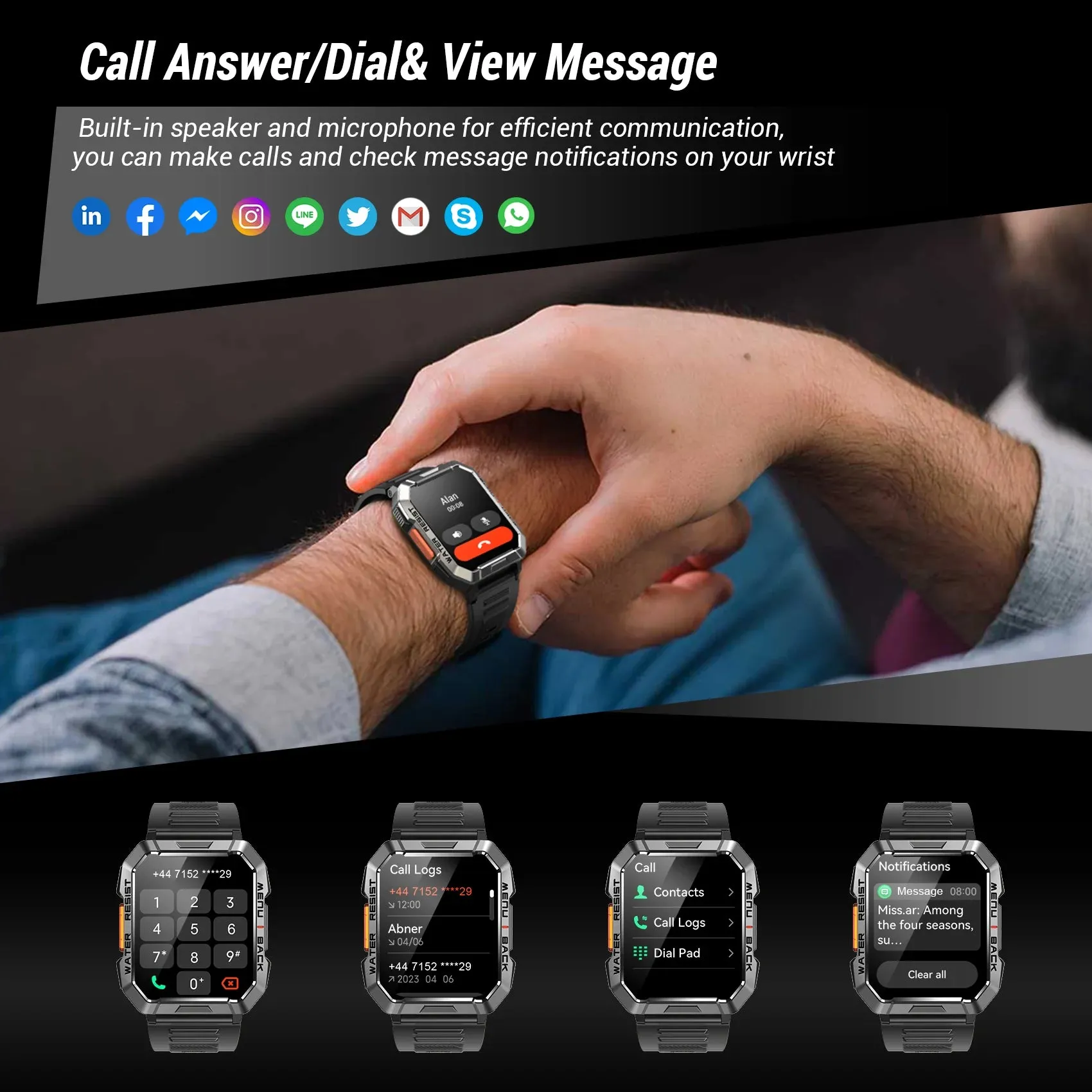 IOWODO 2024 W60 Smart Watch 2.01'' HD Display Smartwatch for Outdoor with Emergency Lighting Bluetooth Calling 900mAh 30 days