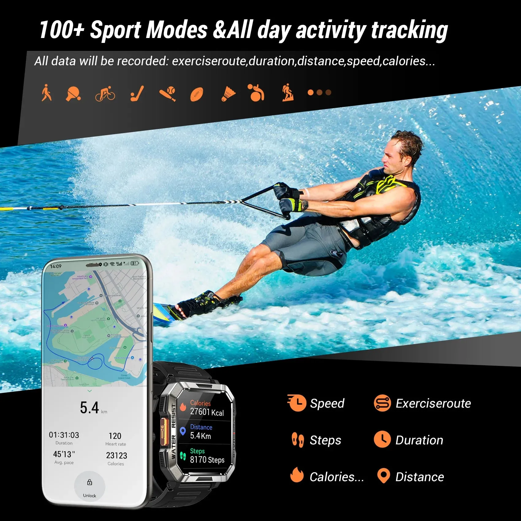 IOWODO 2024 W60 Smart Watch 2.01'' HD Display Smartwatch for Outdoor with Emergency Lighting Bluetooth Calling 900mAh 30 days