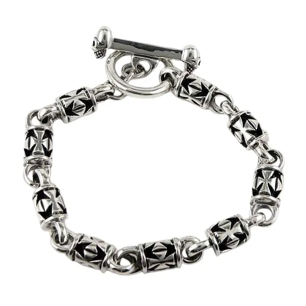Iron Cross Sterling Silver Mens Biker Chain Bracelet