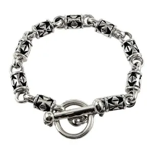 Iron Cross Sterling Silver Mens Biker Chain Bracelet