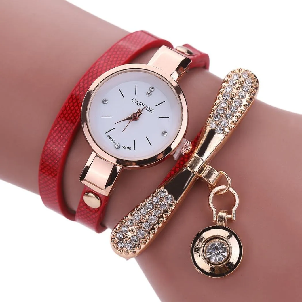 Jill Reid Leather Rhinestone Analog Quartz Wrist Watch