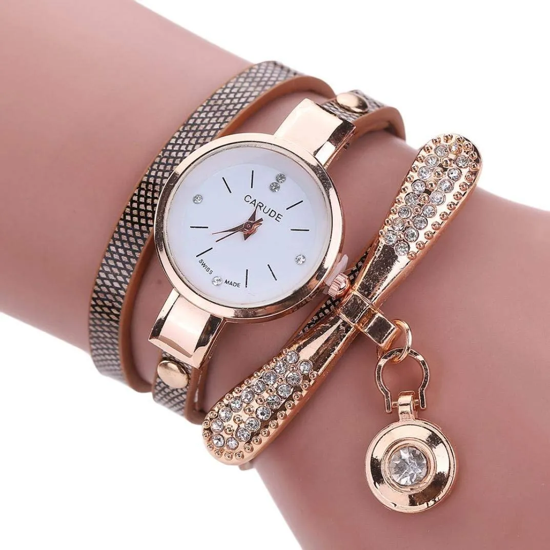 Jill Reid Leather Rhinestone Analog Quartz Wrist Watch