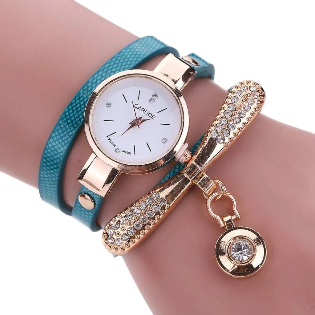 Jill Reid Leather Rhinestone Analog Quartz Wrist Watch