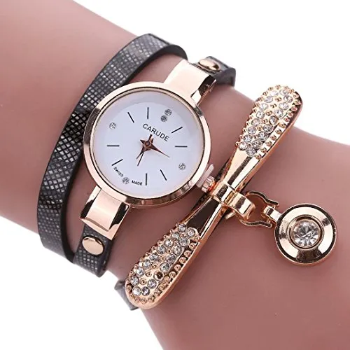 Jill Reid Leather Rhinestone Analog Quartz Wrist Watch